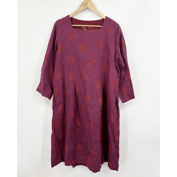 Gudrun Sjoden Dresses & Skirts - Gudrun Sjoden Linen Midi Dress Womens Large Polka Dot Lagenlook Artsy Pockets